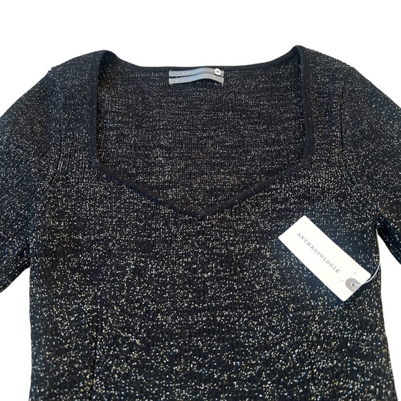 Anthropologie Sweetheart Sweater Top Black & Gold SMALL NWT  Goth Dark Academia - Picture 15 of 16